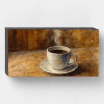 Blot Style Watercolor Coffee Cup Wood Box Sign