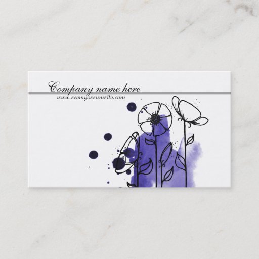 Customizable Blotchy flowers, blue business card templates