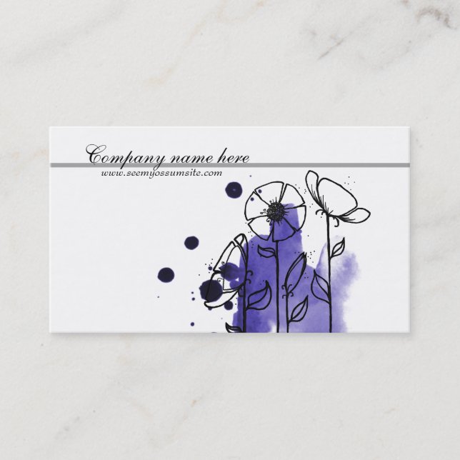 Blotchy flowers, blue business card (Front)