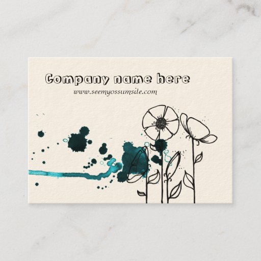 Customizable Blotchy flowers, blue business card