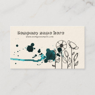 Blotchy flowers, blue business card