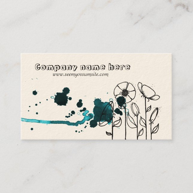 Blotchy flowers, blue business card (Front)