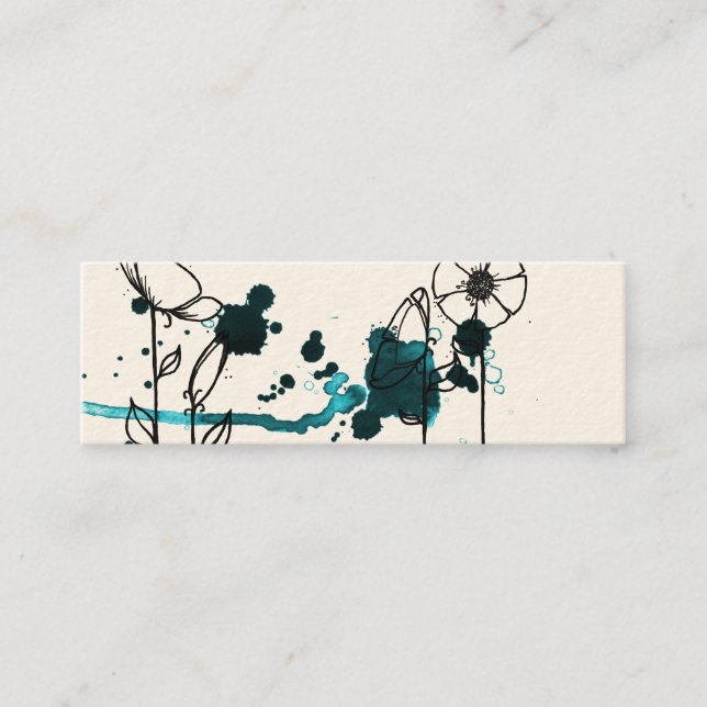 Blotchy flowers, blue mini business card (Front)
