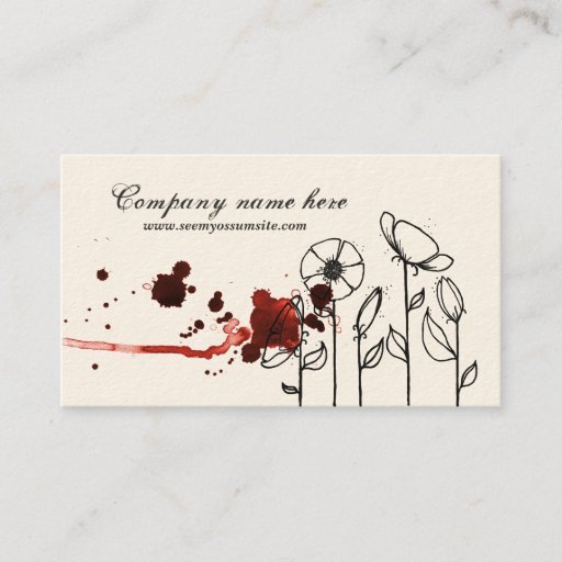 Customizable Blotchy flowers, red business card templates