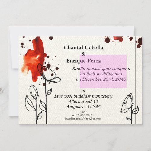 Blotchy flowers red personalized invite
