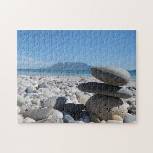 Blouberg Beach Table Mountain Stacked Rocks Jigsaw Puzzle