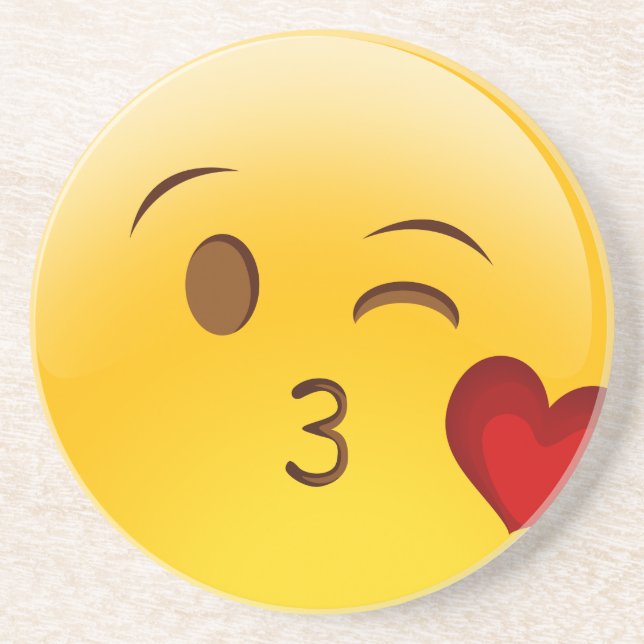 Blow a kiss emoji sticker coaster (Front)