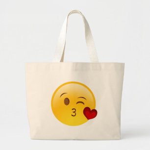 Blow a kiss emoji sticker large tote bag