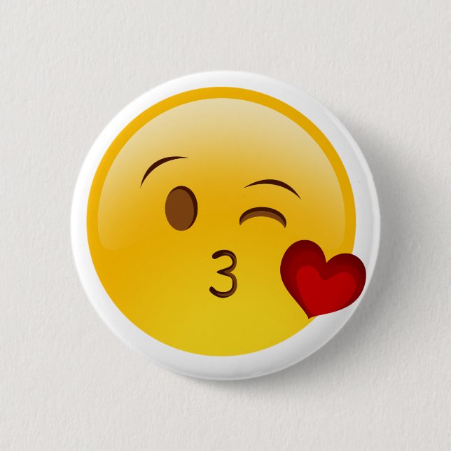 Blow a kiss emoji sticker pinback button (Front)
