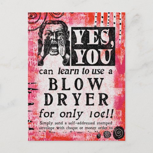 Blow Dryer _ Funny Vintage Ad Postcard