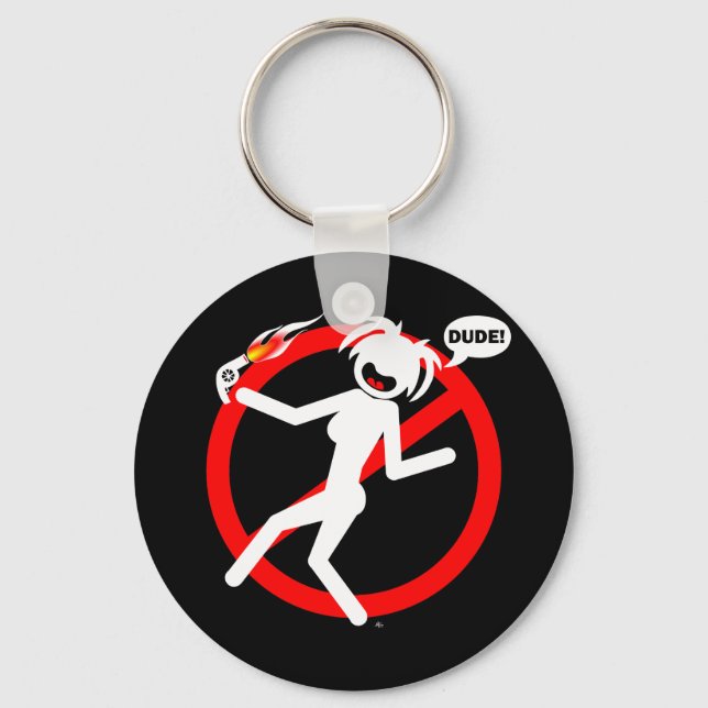 Blow-dryer hazard Buttons and Magnets Keychain (Front)