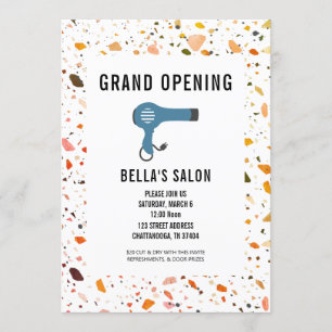 Blow Dryer Terrazzo Salon Opening Invitation