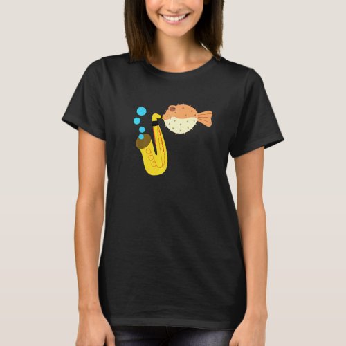 Blow Fish Playing Saxophone Music Novelty T_Shirt