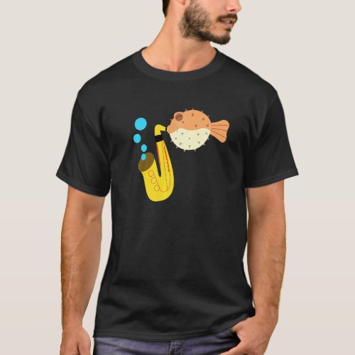 Blow Fish Playing Saxophone Music Novelty T_Shirt