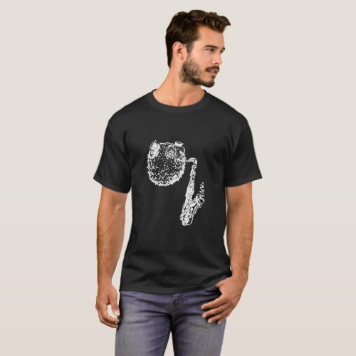 Blow Fish With Saxophone Logo Funny T_Shirt