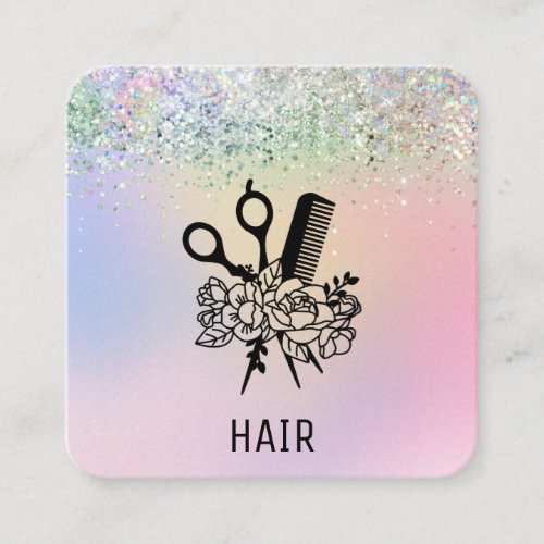  Blow Hair Dryer Flower Glitter  AP6 Floral Square Business Card