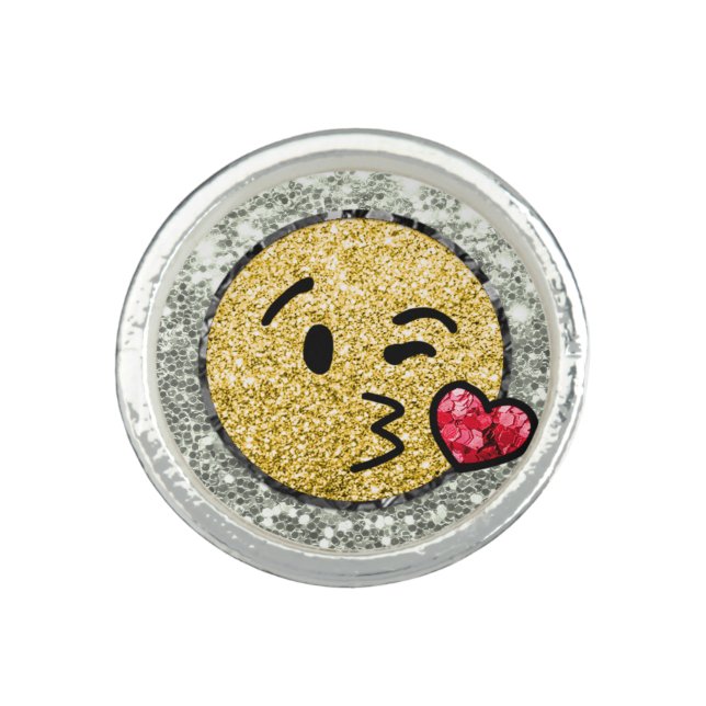 *~* Blow Kiss Emoji AP40 Silver Glitter   Ring (Front)