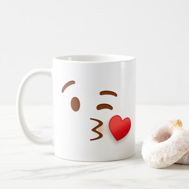 Blow Kiss Emoji Coffee Mug (With Donut)