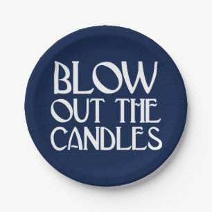 Blow Out The Candles Navy Art Deco Birthday Paper Plates