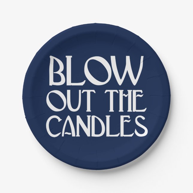 Blow Out The Candles Navy Art Deco Birthday Paper Plates (Front)