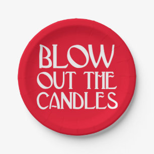 Blow Out The Candles Red Art Deco Birthday Paper Plates
