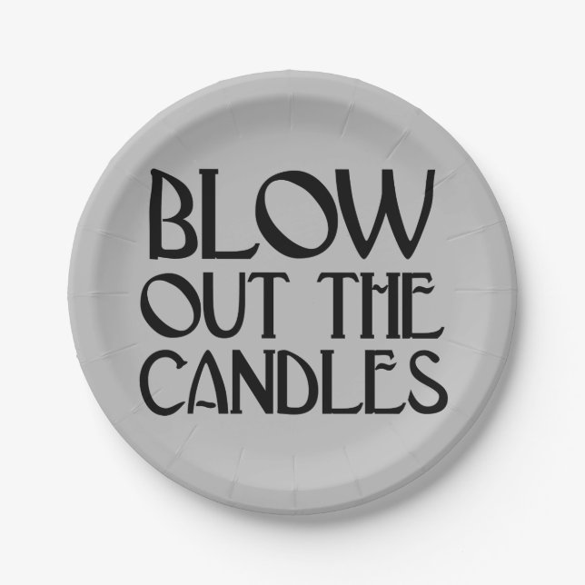 Blow Out The Candles Silver Art Deco Birthday Paper Plates (Front)