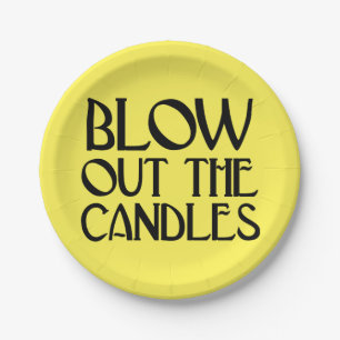 Blow Out The Candles Yellow Art Deco Birthday Paper Plates