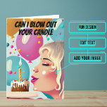 Blow Out Your Candle Boyfriend Birthday Card<br><div class="desc">Need a unique birthday card for a boyfriend? This fun card is unique and colorful and features animated woman blowing out a candle on her boyfriend's cake. It's followed up with a serious heartfelt message. Inside we've written just the right message to speak to the moment; but you can customize...</div>