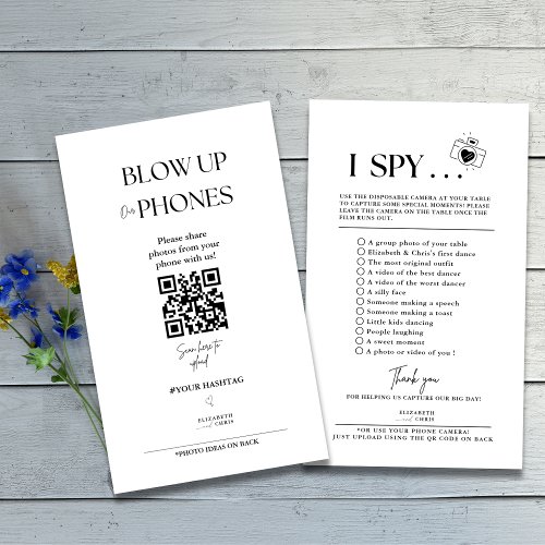 Blow Up Our Phones I Spy Wedding Game Sign Enclosure Card