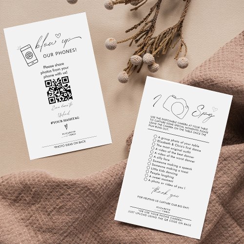 Blow Up Our Phones I Spy Wedding Game Sign Enclosure Card