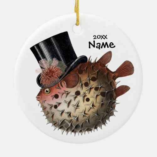 Blowfish Wearing a Top Hat  Ceramic Ornament