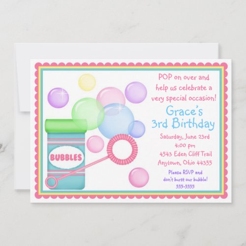 Blowing Bubbles BIrthday Invitations