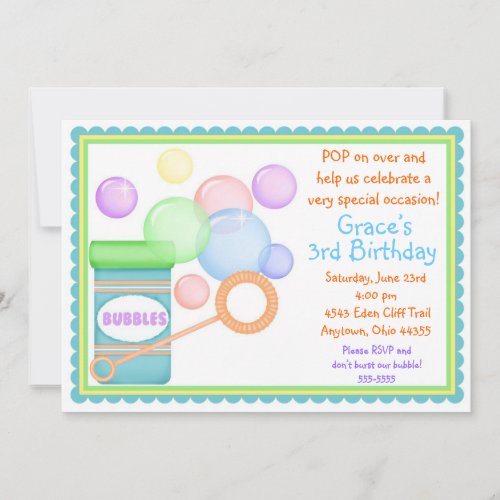 Blowing Bubbles BOY BIrthday Invitations
