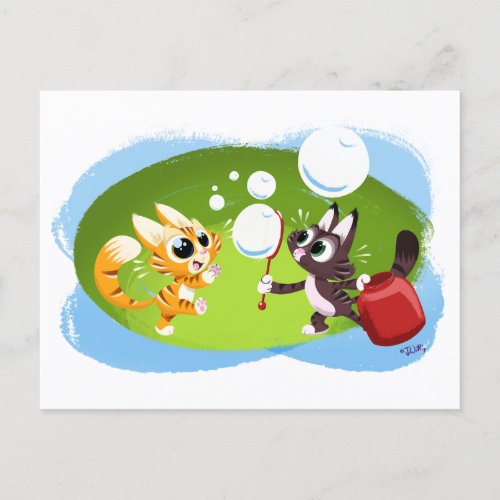 BLOWING BUBBLES CATS by Jeff Willis Postcard