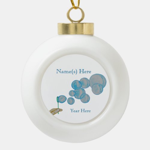 Blowing Bubbles Ceramic Ball Christmas Ornament
