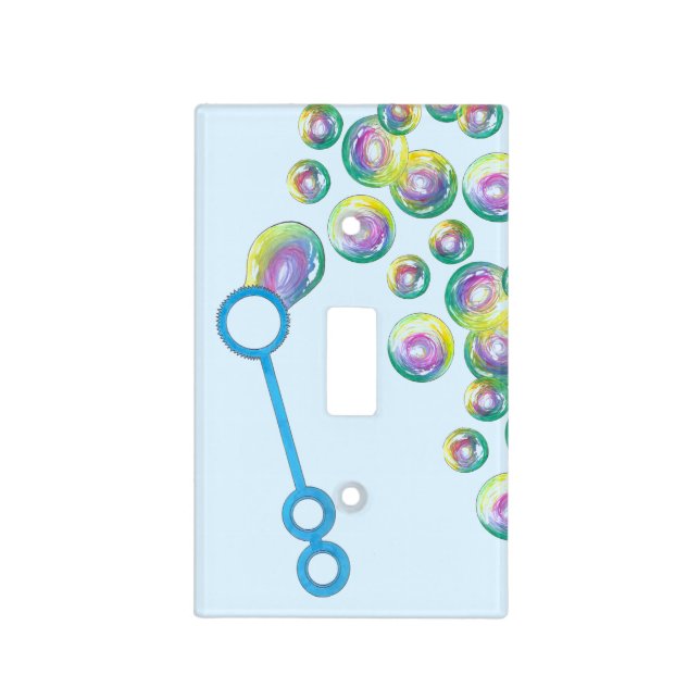 Blowing Bubbles Iridescent Rainbow Bubble Wand Light Switch Cover (Front)