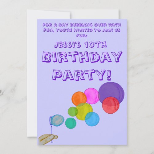 Blowing Bubbles Rainbow Birthday Invitation