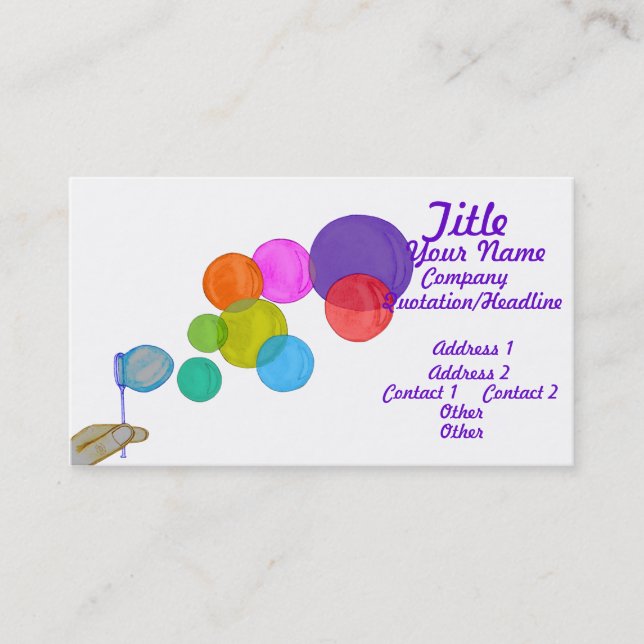 Blowing Bubbles (Rainbow) Business Card (Front)