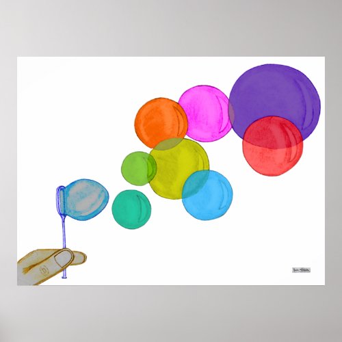 Blowing Bubbles Rainbow Poster