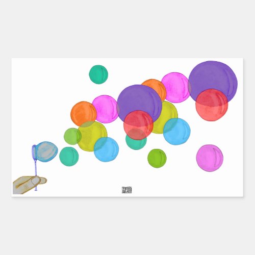 Blowing Bubbles Rainbow Rectangular Sticker