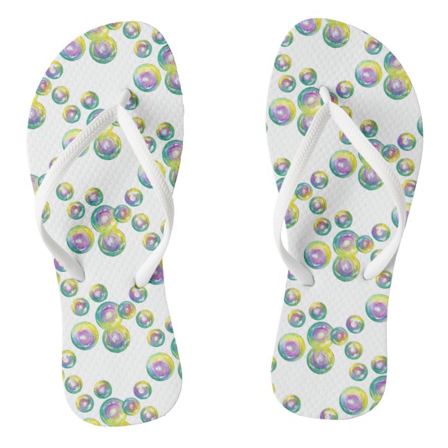 Blowing Iridescent Rainbow Soap Bubbles Flip Flops (Footbed)