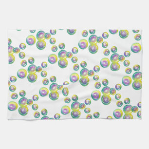 Blowing Iridescent Rainbow Soap Bubbles Kitchen Towel
