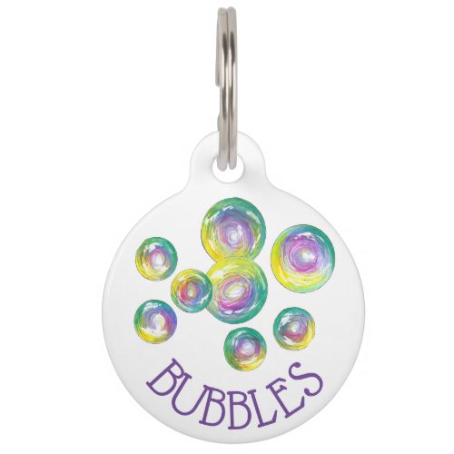 Blowing Iridescent Rainbow Soap Bubbles Pet ID Tag