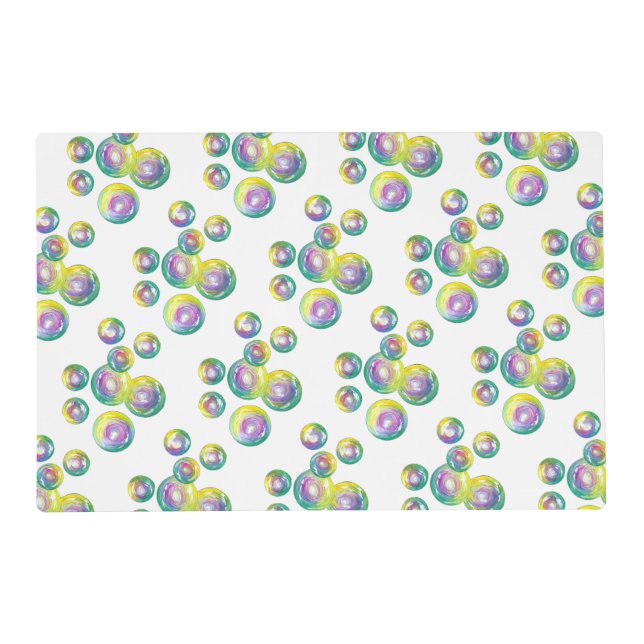Blowing Iridescent Rainbow Soap Bubbles Placemat (Front)