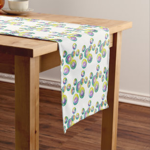 Blowing Iridescent Rainbow Soap Bubbles Short Table Runner