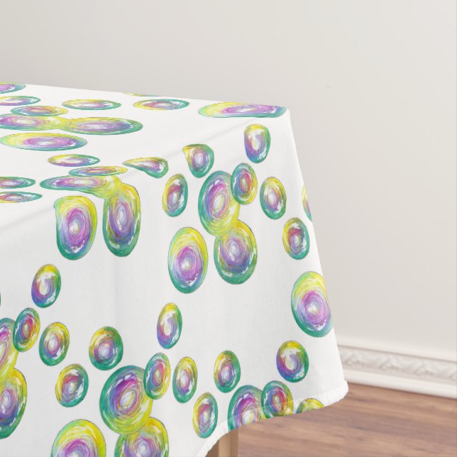 Blowing Iridescent Rainbow Soap Bubbles Wand Tablecloth (In Situ)