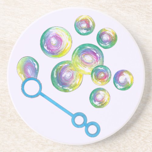 Blowing Rainbow Soap Bubbles Bubble Wand Coaster