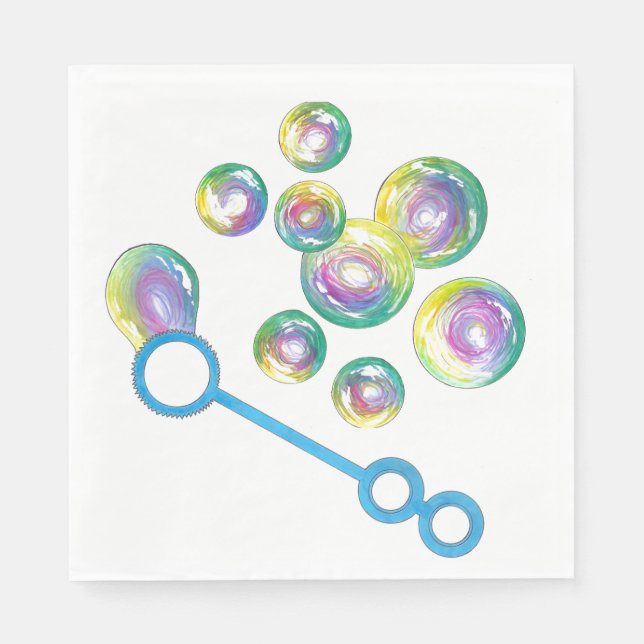 Blowing Rainbow Soap Bubbles Bubble Wand Napkins (Front)