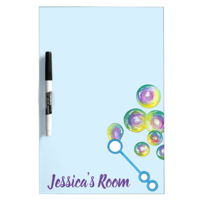 Blowing Rainbow Soap Bubbles Personalized Purple Dry Erase Board (Front)