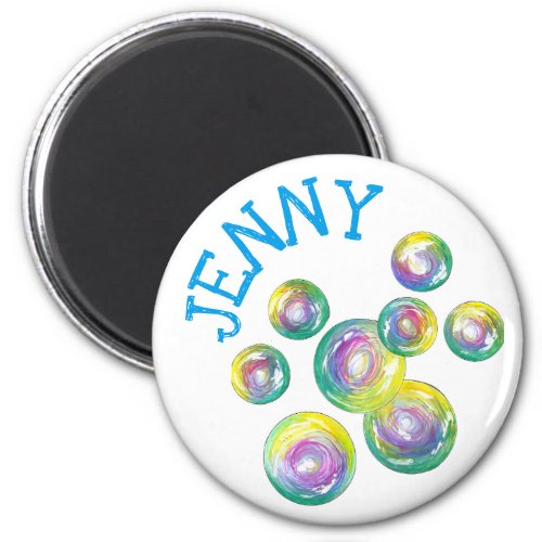 Blowing Rainbow Soap Bubbles Personalized Purple Magnet